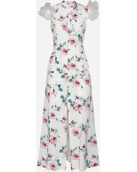 Alessandra Rich - Rose Print Silk Long Dress - Lyst