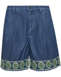 Valentino - Denim Bermuda Shorts With Jacquard Hems - Lyst