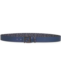 Fendi - Leather And Ff Canvas Squared Ff Reversible Belt - Lyst
