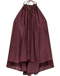 Zimmermann - Merlot Silk Habotai Aster Gathered Beaded Top - Lyst