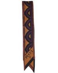 PUCCI - Burgundy And Baiadera And Labirinto-Prints Silk Twill Bandeau Scarf - Lyst