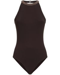 Brunello Cucinelli - Lignite Techno Jersey One-Piece Swimsuit With Precious Collar - Lyst