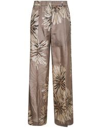 Brunello Cucinelli - Khaki Silk Bloom Print Pongée Sartorial Track Trousers With Monili - Lyst