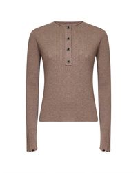 Uma Wang - Tan Ribbed Cashmere Knit Henley Top - Lyst