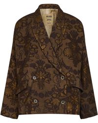 Uma Wang - Mustard And Floral Jacquard Wool Blend Crossword Jacket - Lyst