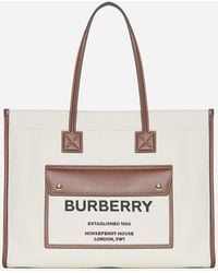 Burberry - Medium Two-tone Canvas & Leather Tote - Lyst