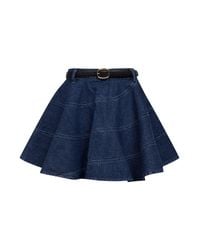 Self-Portrait - Self Portrait Denim Belted Flared Mini Skirt - Lyst
