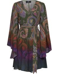 Etro - Paisley-Printed Crêpe De Chine Belted Mini Dress - Lyst