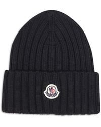 Moncler - Ribbed Wool Knit Beanie With Logo Patch - Lyst