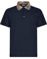Burberry - Cotton Pique Polo Shirt With Check Collar - Lyst