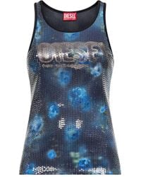 DIESEL - Floral Print And Sequins Jersey T-Unky Top - Lyst
