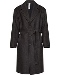 Hevò - And Taupe Herringbone Wool-Blend Ostuni Single-Breasted Belted Coat - Lyst