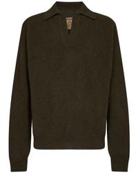 Uma Wang - Army Ribbed Cashmere Knit Long-Sleeved Polo Shirt - Lyst