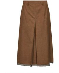 Prada - Tobacco Virgin Wool Midi Skirt - Lyst