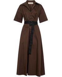 Blanca Vita - Chocolate Stretch Poplin Alzety Belted Midi Dress - Lyst
