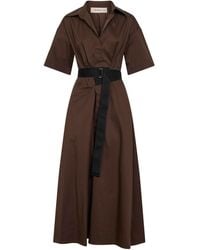Blanca Vita - Chocolate Stretch Poplin Alzety Belted Midi Dress - Lyst