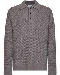 Bottega Veneta - Riverbed Melange Intrecciato Wool Knit Long-Sleeved Polo Shirt - Lyst