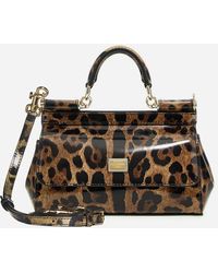 Dolce & Gabbana - Small Leopard-print Patent Leather Top Handle Bag - Lyst