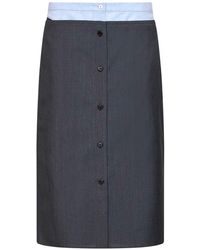 Prada - Slate Wool And Mohair Midi Skirt With Shirt-Style Insert - Lyst