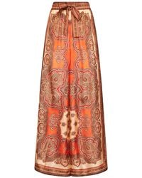 Zimmermann - Tangerine Paisley-Print Silk Habotai Mahon Relaxed Trousers - Lyst