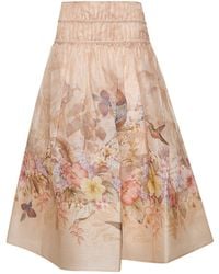 Zimmermann - Ivory Linen And Silk Drawn Illuminate Midi Skirt - Lyst