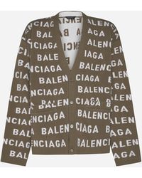 Balenciaga - Allover Logo Wool Cardigan - Lyst
