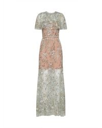 Self-Portrait - Mint Embroidered Tulle Cape Maxi Dress - Lyst