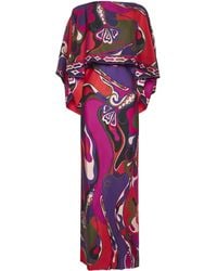 PUCCI - Orchidee Print Silk Long Dress With Cape - Lyst