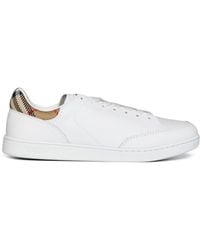 Burberry - Smooth Leather Set Sneakers With Check Insert - Lyst