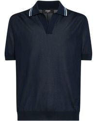 Fendi - Dark Viscose Knit Polo Shirt With Striped Details - Lyst