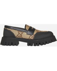 Gucci - GG Fabric And Leather Loafers - Lyst