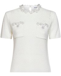 Self-Portrait - Cream Openwork Knit Top With Bead Embroidery - Lyst