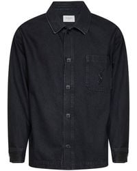 Saint Laurent - Cotton Denim Cassandre Overshirt - Lyst