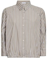 Brunello Cucinelli - Shadow Striped Poplin Shirt With Monili - Lyst
