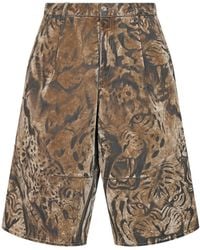 PDF - Tiger-Print Cotton Denim Slouchy Bermuda Shorts - Lyst