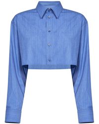 Balenciaga - Fluid Heather Wool-Silk Blend Cropped Shirt - Lyst