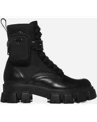 brushed rois leather and nylon monolith boots prada