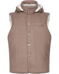 Brunello Cucinelli - Clay Wool Padded Hooded Vest - Lyst