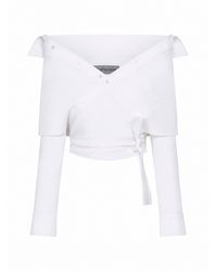 Balenciaga - Shirt Off-Shoulder Wrap Cotton Poplin - Lyst