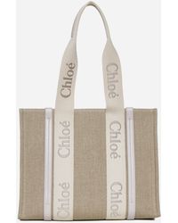 Chloé - Woody Linen Medium Tote Bag - Lyst