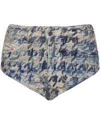 DIESEL - Houndstooth Denim De-Jizz-Fsh1 Hot Pants - Lyst