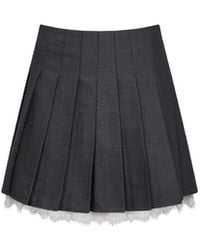 Self-Portrait - Wool Blend Pleated Mini Skirt With Lace Insert - Lyst