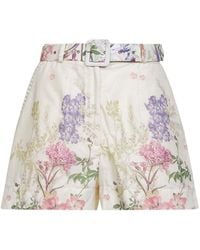 Charo Ruiz - Cream Printed Cotton Blend Pansy Belted Shorts - Lyst