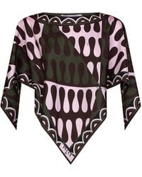 PUCCI - Khaki And Leocorno-Print Silk Twill Kaftan Top - Lyst
