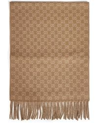 Gucci - Camel And Gg Wool And Cashmere Scarf - Lyst