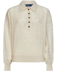 Polo Ralph Lauren - Cream Cable-Knit Wool And Cashmere Polo Shirt - Lyst