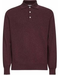 Brunello Cucinelli - Burgundy Cashmere Knit Polo Shirt - Lyst