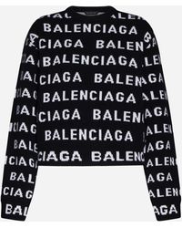 Balenciaga - Allover Logo Wool Jumper - Lyst