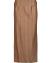 Etro - Camel Striped Wool Jacquard Straight Midi Skirt - Lyst