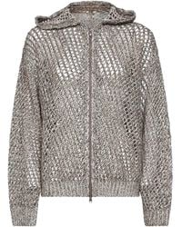 Brunello Cucinelli - Rope Silk And Linen Net Knit Dazzling Chiné Cardigan - Lyst